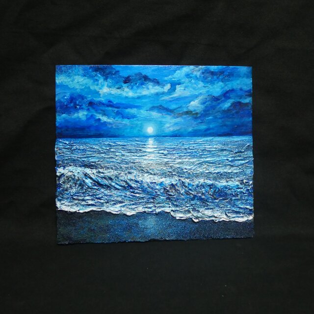 油絵 【水平線に沈む満月】 | iichi 日々の暮らしを心地よくする