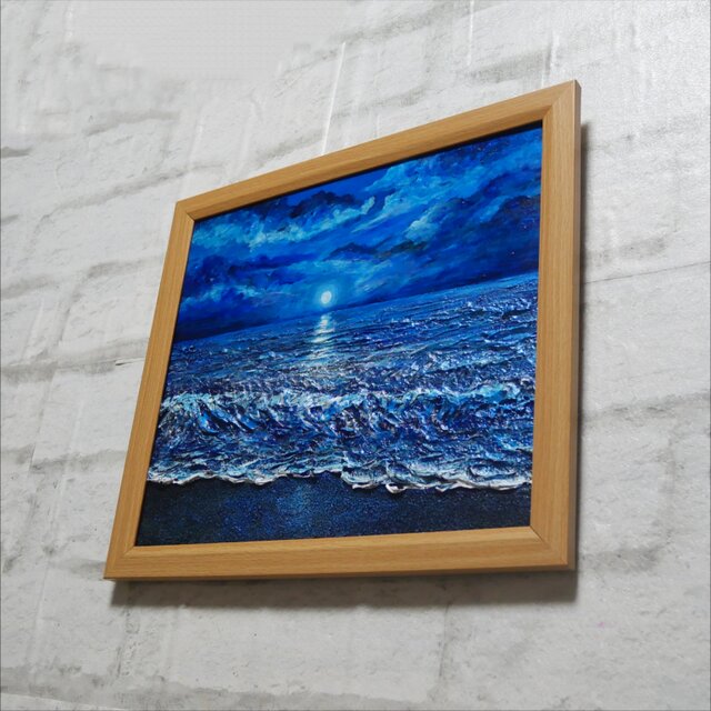 油絵 油彩 油彩画 絵 絵画 【水平線に沈む満月】 油絵 【水平線に沈む満月】 | iichi 日々の暮らしを心地よくする