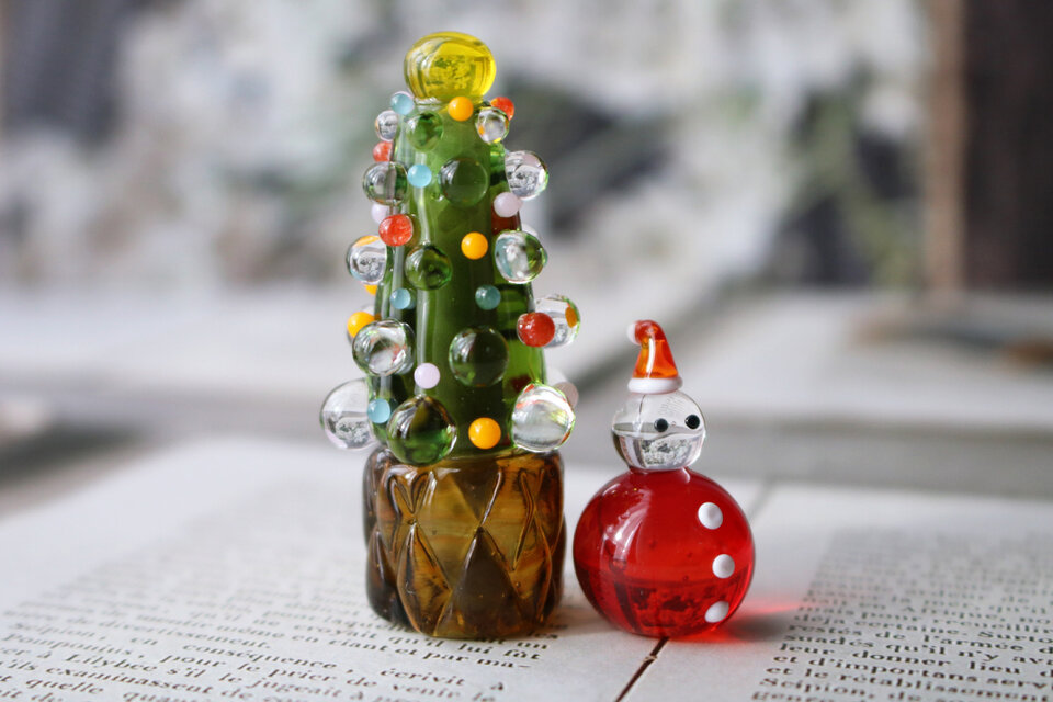 在庫処分セール＊ガラスのミニチュアクリスマス☆ツリーと