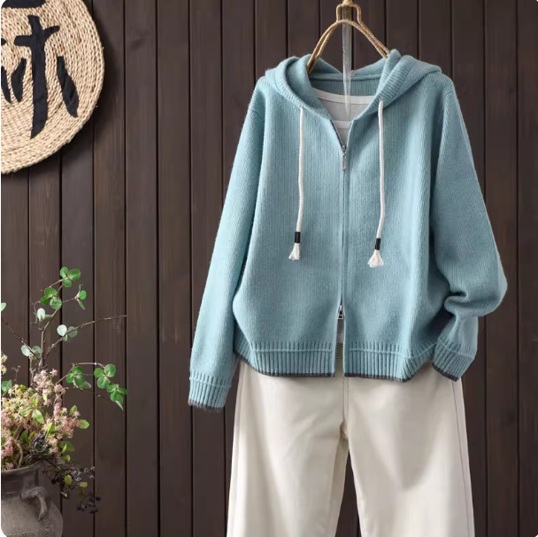 【受注】綿.フーディーカーディガン ジップアップ ショート