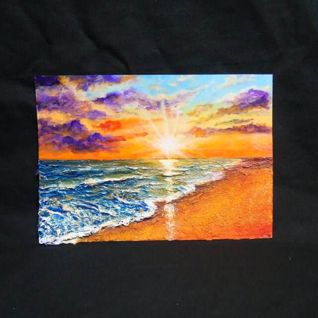 油絵 【夕陽に染まる海】 | iichi 日々の暮らしを心地よくする