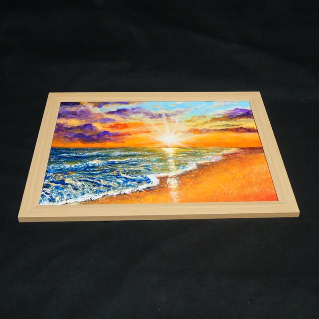 油絵 油絵 【夕陽に染まる海】 | iichi 日々の暮らしを心地よくする