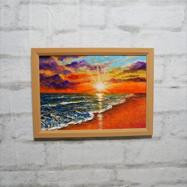 油絵 【夕陽に染まる海】 | iichi 日々の暮らしを心地よくする
