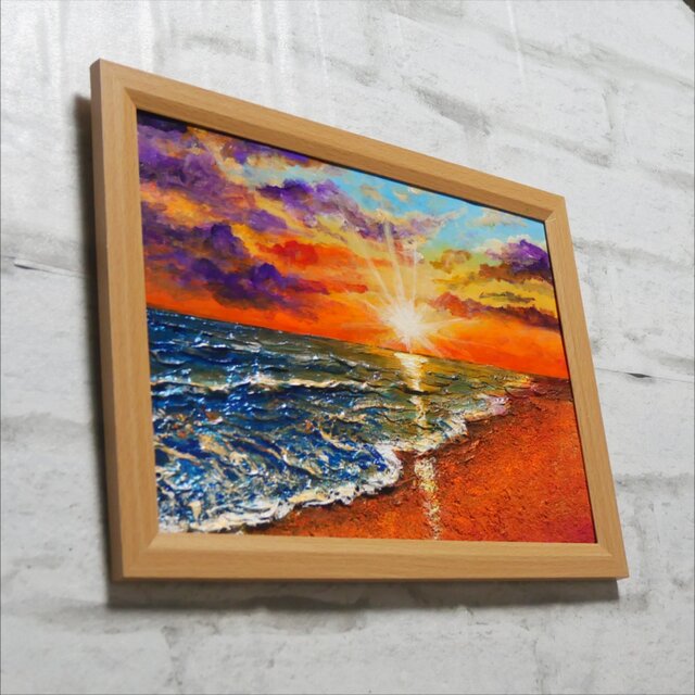 油絵 【夕陽に染まる海】 | iichi 日々の暮らしを心地よくする