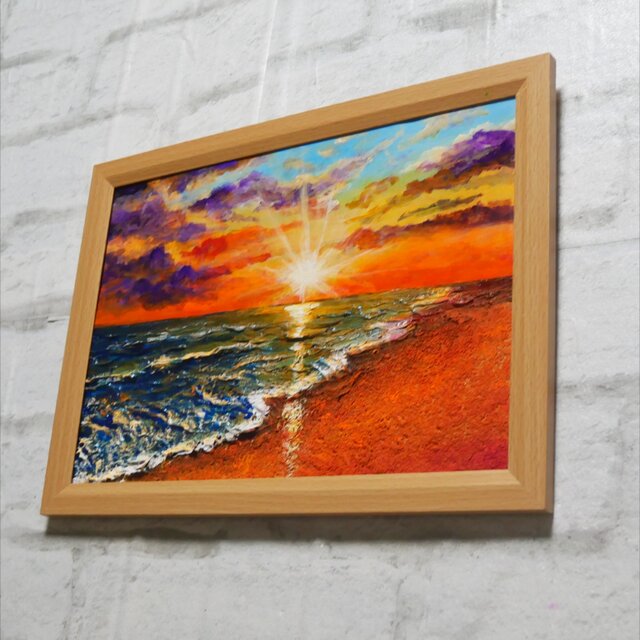 油絵 【夕陽に染まる海】 | iichi 日々の暮らしを心地よくする