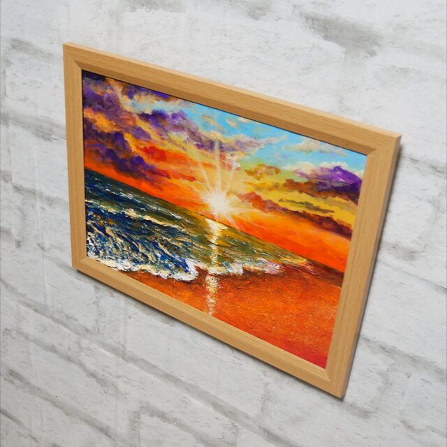 油絵 【夕陽に染まる海】 | iichi 日々の暮らしを心地よくする