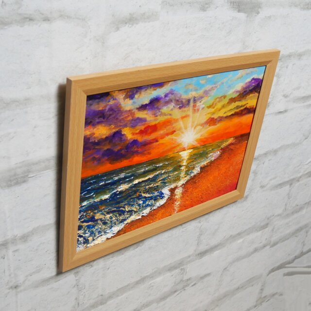 油絵 【夕陽に染まる海】 | iichi 日々の暮らしを心地よくする