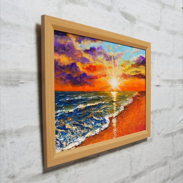油絵 【夕陽に染まる海】 | iichi 日々の暮らしを心地よくする