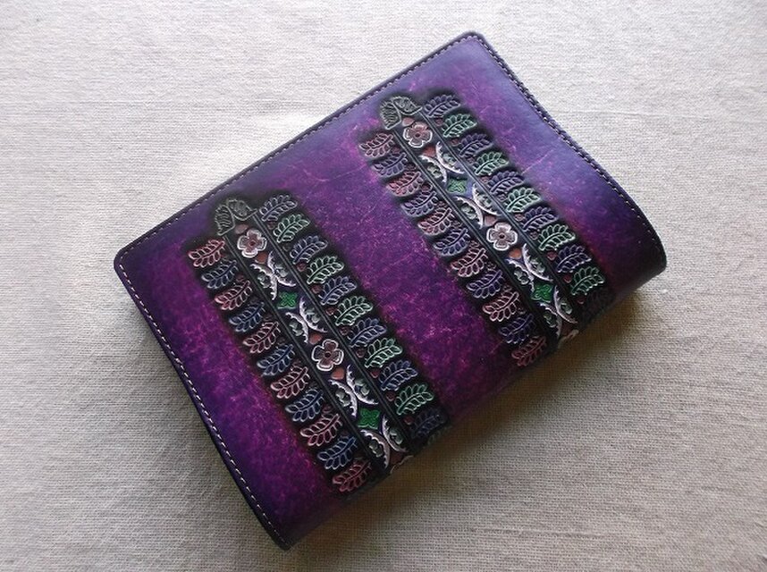 文庫サイズブックカバー 刻印、拭き染め 牛革