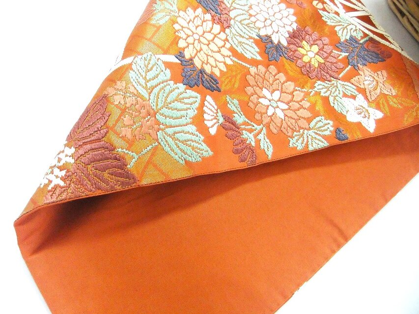 16)2390】30.5×43cm/竹垣秋草文様/テーブルセンター/和風/帯リメイク