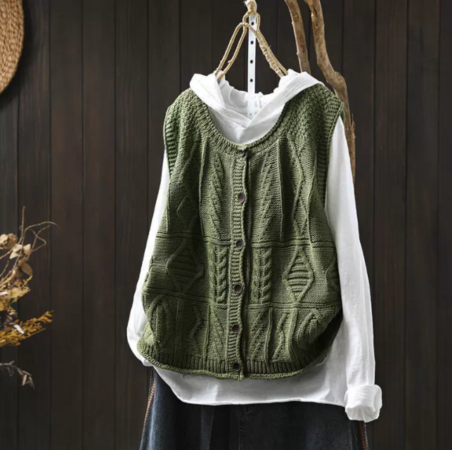 新作｜ニットベスト カーディガン 女 ラウンドネック 羽織り ゆったり オープンフロント