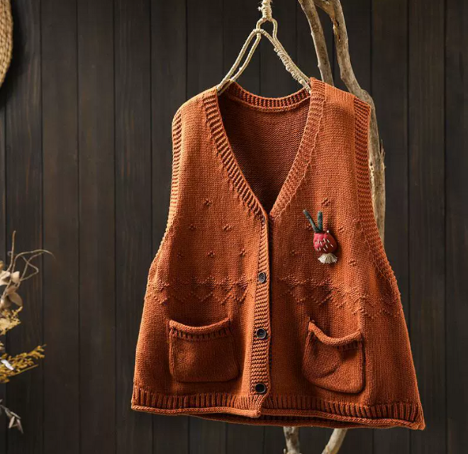 新作｜コットンベスト レディース Vネック オーバーサイズ 春 秋 羽織り ノースリーブ アウター