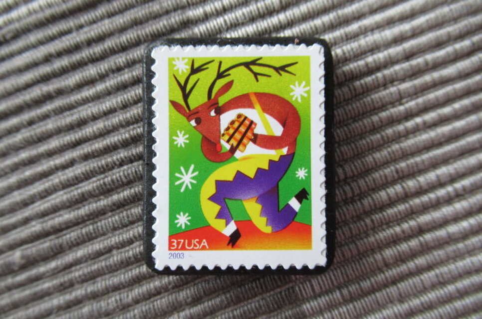 アメリカ　クリスマス切手ブローチ 10608
