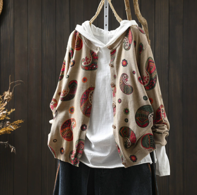 新作｜ ハートプリント カーディガン コットンニット 長袖 羽織り トップス