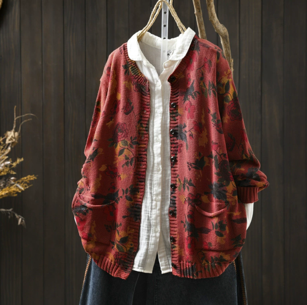 新作｜花柄カーディガン 秋の必須アイテム ゆったり長袖