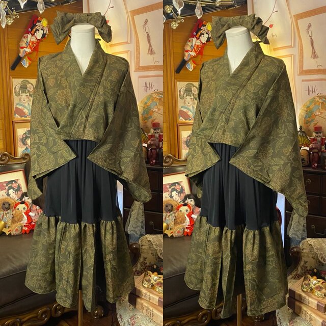 着物 ハンドメイド ワンピース パーティー ドレス 和洋折衷 コラージュ