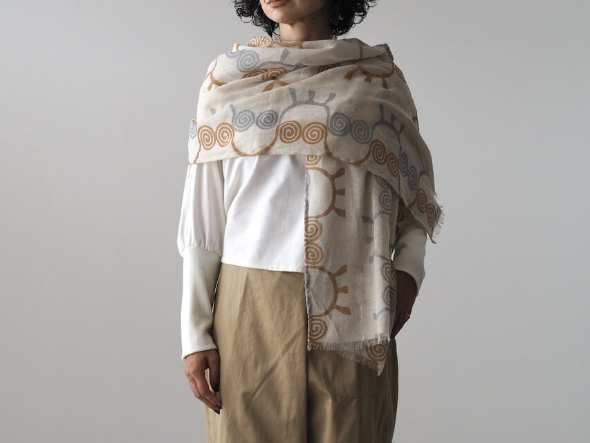 ブロックプリント／大判リネンストール④