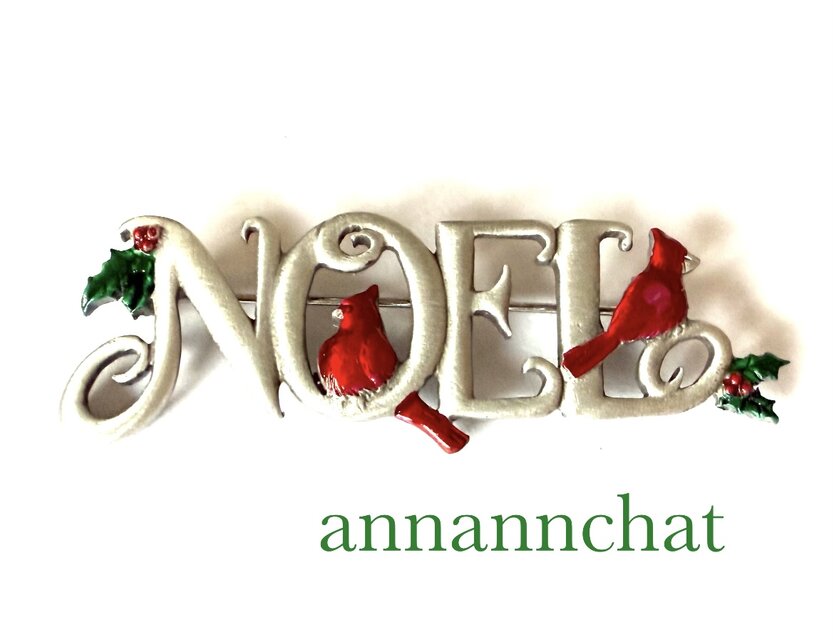 【ビンテージ　80年代　クリスマス　 noel 　ノエル 　 ブローチ】カーディナル　幸運の鳥　聖夜