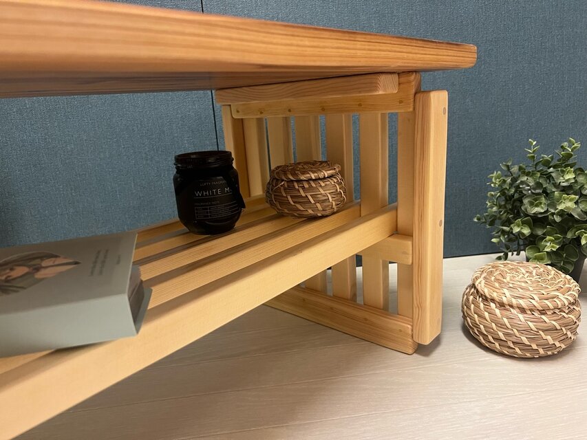 送料無料】 ローテーブル 和風 木組縦格子 収納付き60cm 35cm 杉