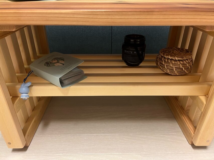 送料無料】 ローテーブル 和風 木組縦格子 収納付き60cm 35cm 杉