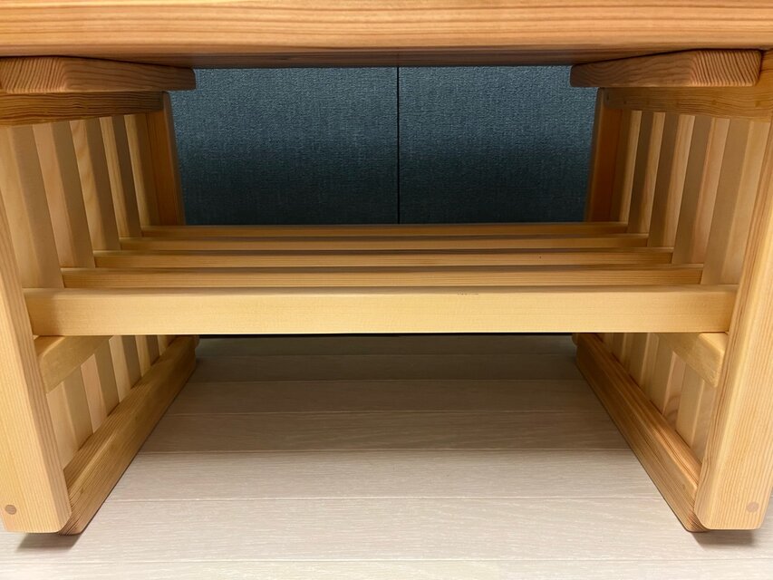 送料無料】 ローテーブル 和風 木組縦格子 収納付き60cm 35cm 杉