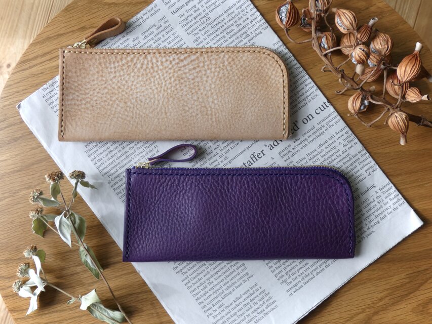 イタリア革のペンケース／紫