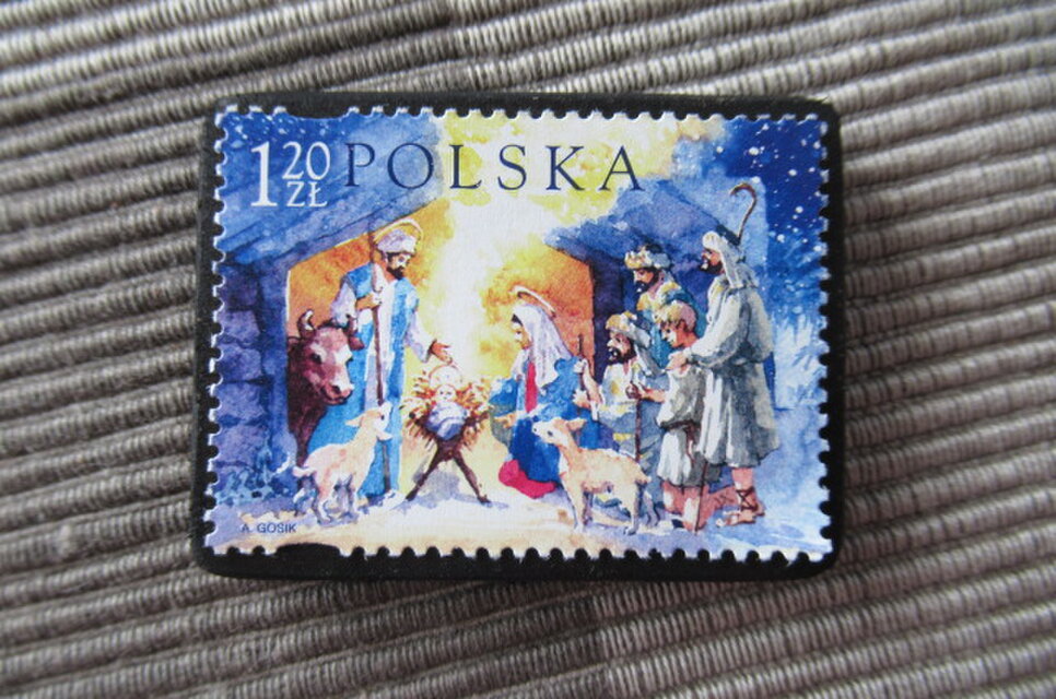 ポーランド　クリスマス切手ブローチ10648