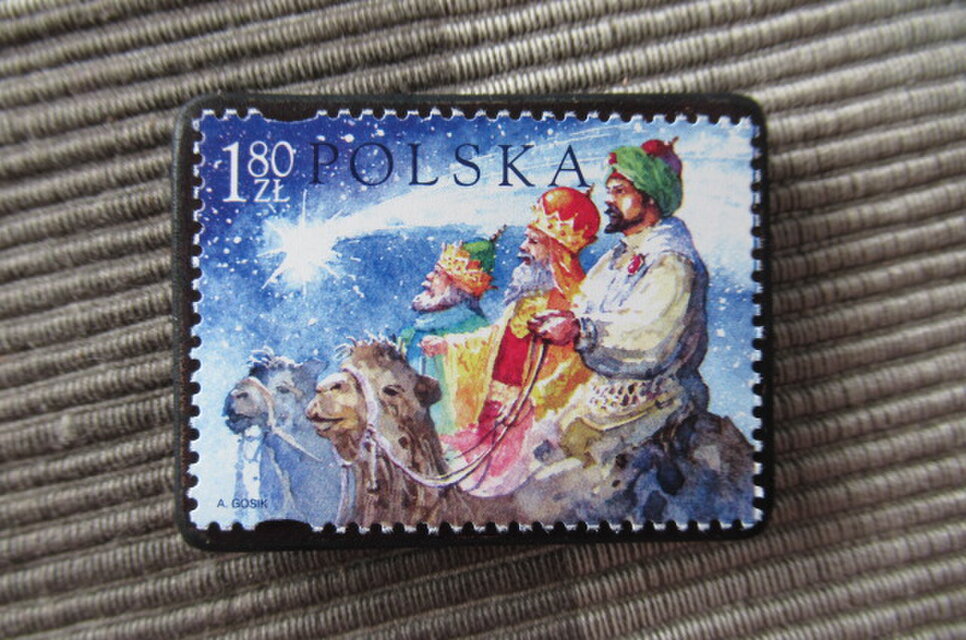 ポーランド　クリスマス切手ブローチ10649
