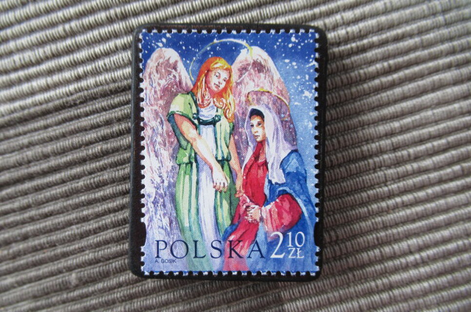 ポーランド　クリスマス切手ブローチ10650