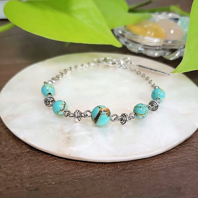 シェル入りターコイズ‪✯‬ブルー シルバーアクセデザイン