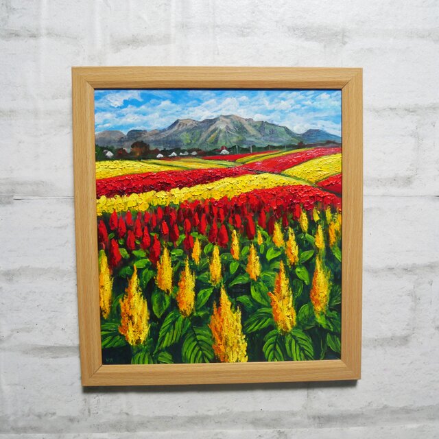 【秋日和のケイトウ】絵画 油彩 油彩画 絵 油絵 油絵【秋日和のケイトウ】 | iichi 日々の暮らしを心地よくする