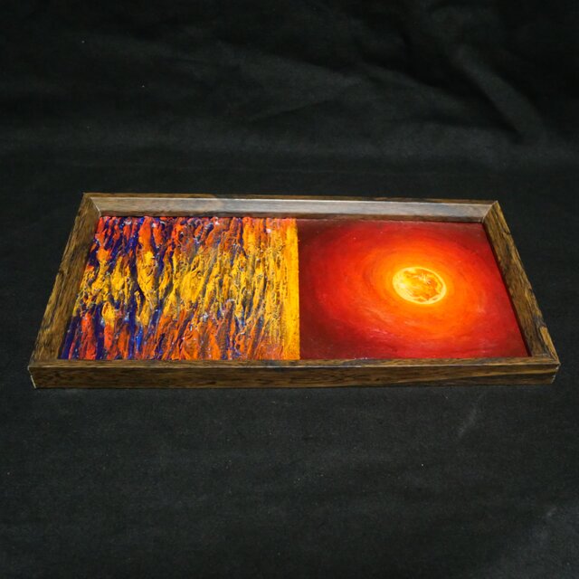 油絵 長方形ミニ絵画【オレンジ色の満月】 | iichi 日々の暮らしを