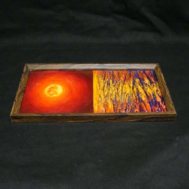 油絵 長方形ミニ絵画【オレンジ色の満月】 | iichi 日々の暮らしを