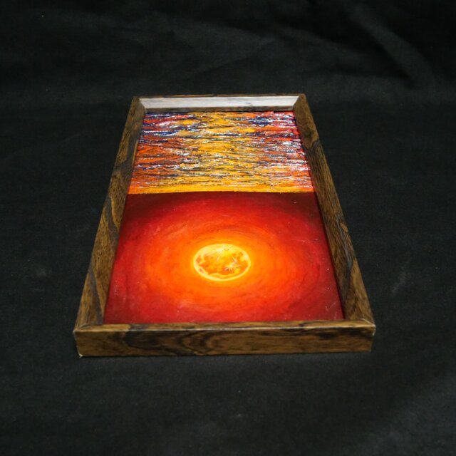 油絵 長方形ミニ絵画【オレンジ色の満月】 | iichi 日々の暮らしを