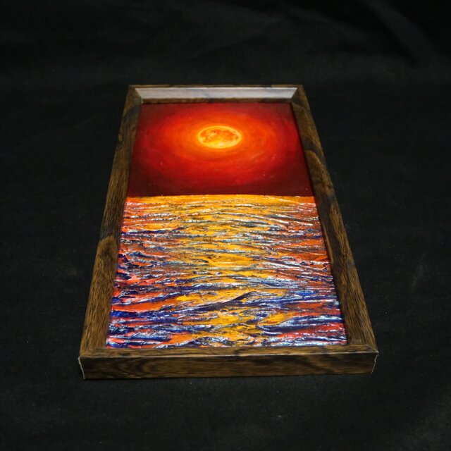 油絵 油彩 油彩画 絵 絵画 長方形ミニ絵画【オレンジ色の満月】 油絵 長方形ミニ絵画【オレンジ色の満月】 | iichi 日々の暮らしを