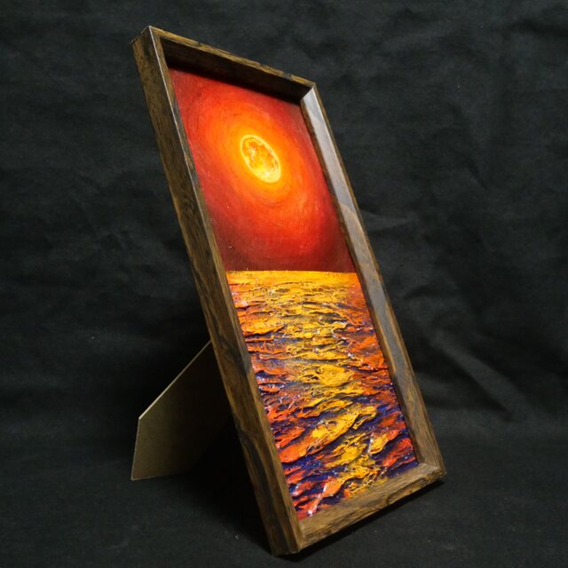 油絵 長方形ミニ絵画【オレンジ色の満月】 | iichi 日々の暮らしを