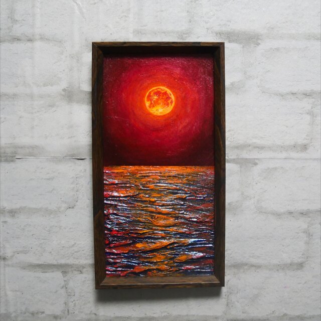 油絵 油彩 油彩画 絵 絵画 長方形ミニ絵画【オレンジ色の満月】 油絵 長方形ミニ絵画【オレンジ色の満月】 | iichi 日々の暮らしを