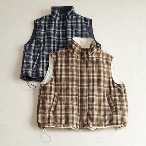 【受注製作】リバーシブル ダウン ベスト ハイネック カーゴ 秋冬 温かい ゆったり