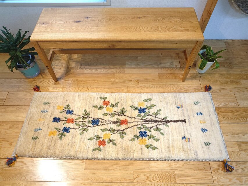 ペルシャ ギャッベ ランナー中 ラグ 140×52㎝ 生命の木 ベージュ Gray