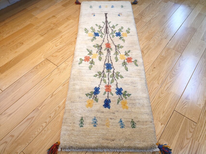 ペルシャ ギャッベ ランナー中 ラグ 140×52㎝ 生命の木 ベージュ Gray