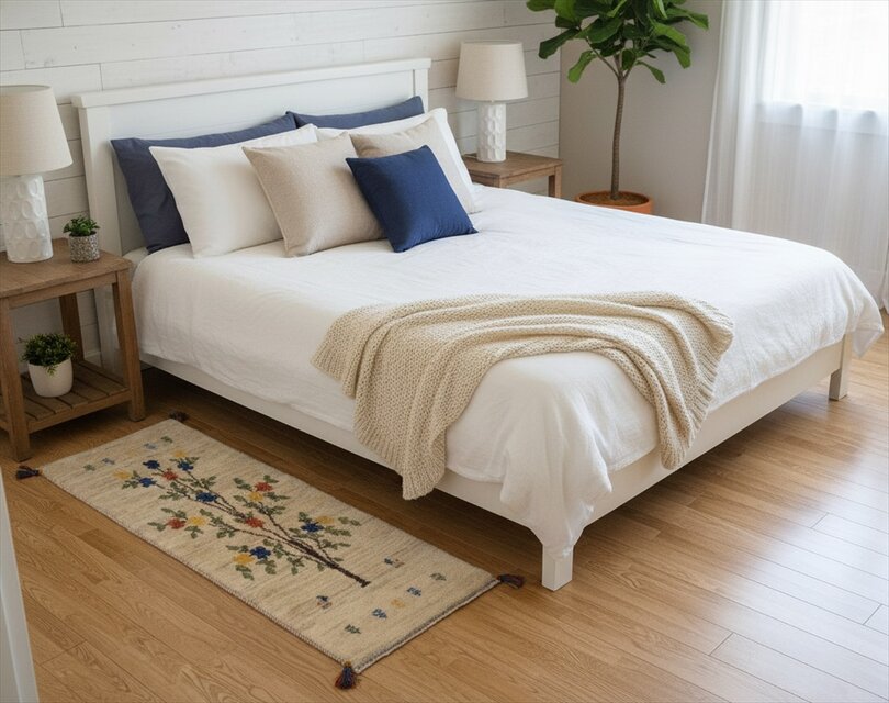 ペルシャ ギャッベ ランナー中 ラグ 140×52㎝ 生命の木 ベージュ Gray