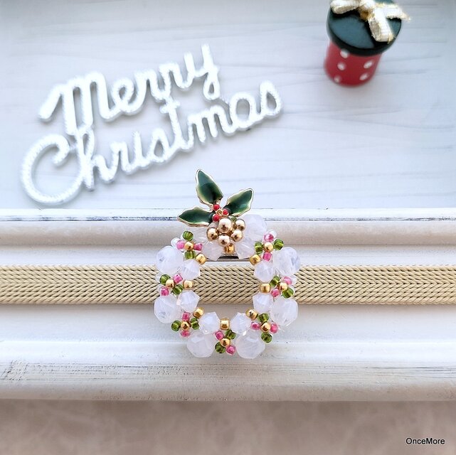 クリスマスリースの帯留め（パステル）