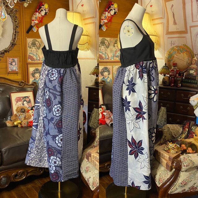 和洋折衷リメイク 浴衣 ワンピース パッチワーク コラージュ