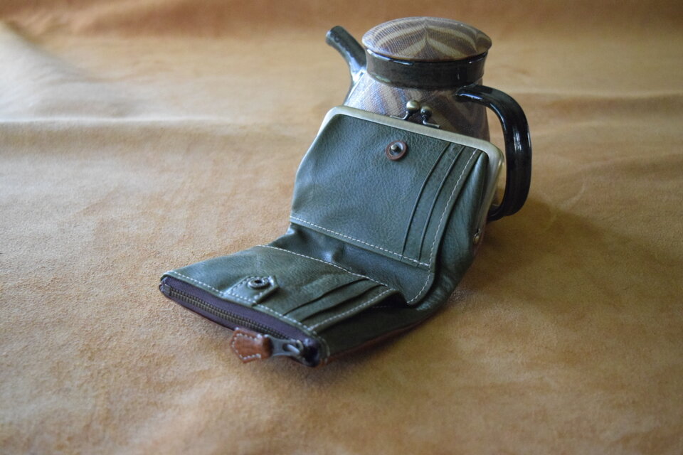 がまくち2つ折り財布 コニャック×オリーバ