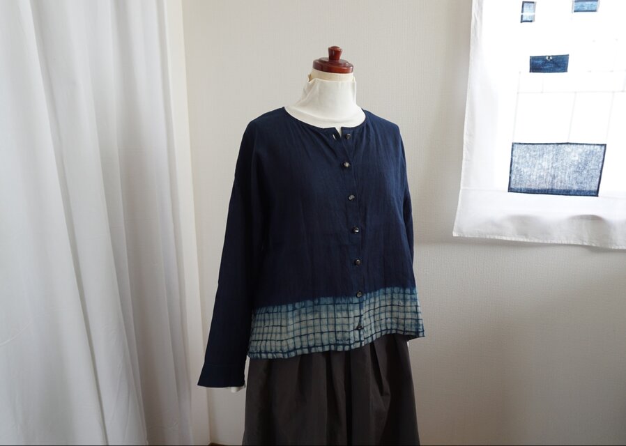 HUIS　シャトルリネン　ショートカーディガン　チェック