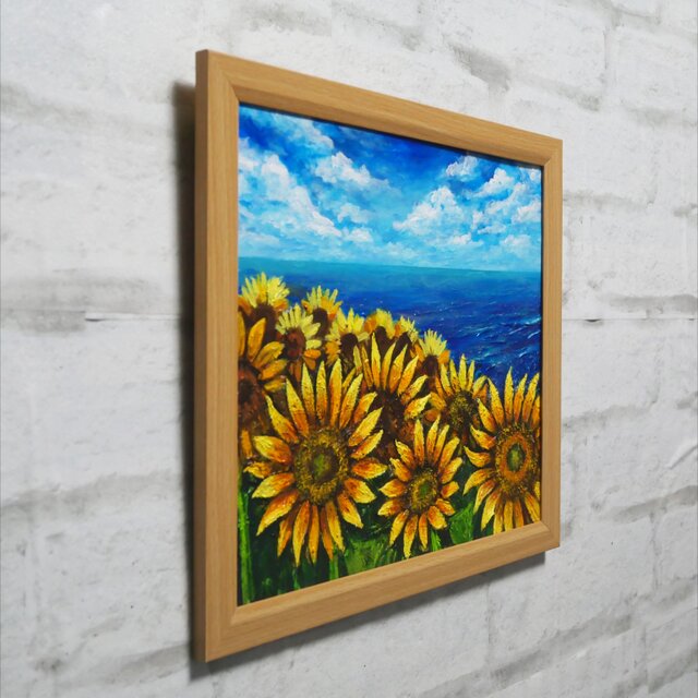 油絵【海とひまわりのハーモニー】 | iichi 日々の暮らしを心地よく