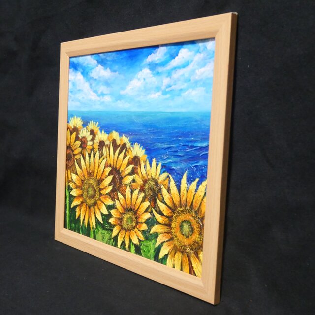 油絵 油彩 油彩画 絵 絵画【海とひまわりのハーモニー】 油絵【海とひまわりのハーモニー】 | iichi 日々の暮らしを心地よく