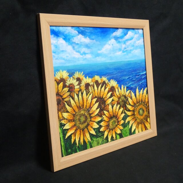 油絵 油彩 油彩画 絵 絵画【海とひまわりのハーモニー】 油絵【海とひまわりのハーモニー】 | iichi 日々の暮らしを心地よく