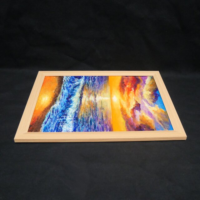 油絵【水平線に沈む夕日】 | iichi 日々の暮らしを心地よくする