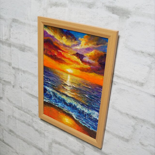 油絵【水平線に沈む夕日】 | iichi 日々の暮らしを心地よくする
